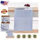 Elegant 14x108 Inch Narrow Stripe Linen Table Runner in Cornflower Blue & White