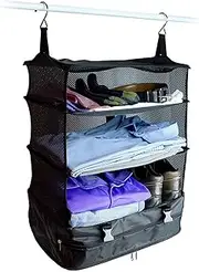 [FENX] Portable Hanging Travel Shelves Bag, 3 Shelf Multiple Compartments Collapsible Suitcase Organizer Packing Cubes for Travel, Large Capacity Luggage and Travel Organizer Easy Packing