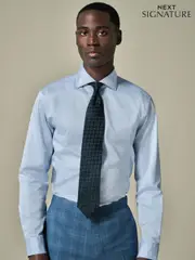 Blue Slim Fit 100% Pima Cotton Sateen Finish Long Sleeve Signature Shirt (E28058) | $100