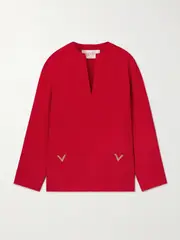 [Valentino Garavani] Valentino Garavani - Embellished Silk Crepe De Chine Blouse - Red - IT38 IT 38 Red