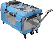 Cat Carrier on Wheels Folding Travel Bag Outdoor with Handle Cat Trolley Box Rolling Carrier for Small Animals Puppy Kitten, Blue