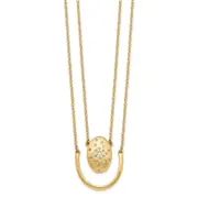 14K Yellow Gold Satin/Polished Real Diamond Oval w/Bar Double Strand 18in Necklace