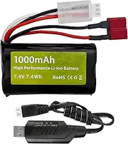 Fytoo 7.4V 1000mAh 2S Li-ion Battery with T Plug and USB Charging Cable Suitable for YC100 HM161 HM162 HM166 HM201 9145 1:20 RC Truck RC Car HBX X03 Remote Control Ship Battery