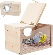 GINDOOR Parakeet Nesting Box Transparent Bird House for Cage Natural Wood Breeding Box for Parrot Parakeet Cockatiel Lovebirds Budgie Conure and Other Small Birds