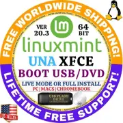 Linux MINT 20.3 USB UNA XFCE 64-Bit Live Boot, Full Install MAC, PC