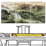 【24MAMA 掛畫】三聯式 中國風 山水畫 客廳裝飾 無框畫-40X60CM(雲天高誼)