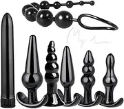 WreGmgg Black silicone 7 different massagers, classic design, simple and generous, easy to combine, safe and non-toxic, suitable for many occasions -Z