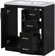 30 Inch Vanity with Sink Small Bathroom Sink Vanity Wood Bathroom Vanity Cabinet with Sink Freestanding Bathroom Vanities with 3 Drawers & Soft Closing Doors,Black