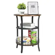 Industrial Round Side Table with Storage for Living Room Bedroom