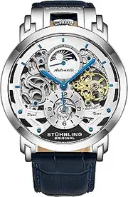 [Stührling] Stuhrling Orignal Mens Watch Automatic Watch Skeleton Watches for Men - Leather Luxury Dress Watch - Mechanical Watch Stainless Steel Case Self Winding Analog Watch for Men