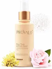 [PROVALO] Rose Water & Witch Hazel Alcohol Free Face Toner for Glowing Skin, Pores Tightening and Skin Hydration| For Men & Women | For Dry, Oily & Acne Prone Skin - 110ml