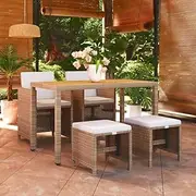 5 Piece Garden Dining Set with Cushions Poly Rattan Beige Patio Bar Sets