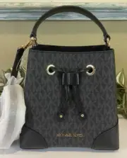 MICHAEL KORS MERCER SMALL XS BUCKET DRAWSTRING CROSSBODY GALLERY BAG BLACK LOGO