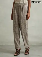 Reiss Neutral Karina Check Elasticated Waist Tapered Trousers (E95829) | $280