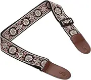 uxcell Guitar Strap, Cotton Webbing Leather Ends Straps Vintage Embroidered 2" Wide Adjustable Straps with Black Plastic Buckle for Acoustic, Electric, Bass Guitars, Rose Red Pattern