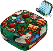 Sanitary Napkin Storage Bag,Period Bag,Pad Bag,Xmas Snowman Santa Bear Reindeer,Period Pouch