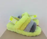 UGG SULFUR YELLOW MULTI FLUFF YEAH SLIDE SHEEPSKIN SLIPPERS, US 6/ EUR 37 ~NIB
