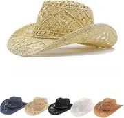 [AONEWIN] Straw Cowboy Hat Cowgirl Straw Hats Shapeable Wide Brim Staw Beach Sun Hat