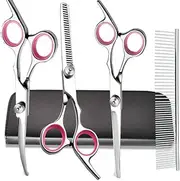 Factory direct stainl steel 6 inch pet grooming scissors professional pet grooming scissors dog shearing curved scissors set White screw powder circle straight + teeth + bottom