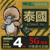在飛比找momo購物網優惠-【鴨嘴獸 旅遊網卡】泰國eSIM 4日吃到飽不降速 支援5G