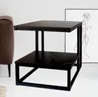 Side Table 2-Tier Black Coffee Sofa Bedside Nightstand Lauren Black Gold Pattern