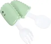 VICASKY Toddler Utensils - Baby Fork and Spoon Set Dinosaur Shaped Essentials Cutlery for Self Feedings Eating Christmas Baby Shower Present Green