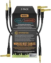 3 Units - 50 CM - Van Damme Pro Grade Classic XKE - Premium Ultra-Flexible Multi-Shielded Guitar Instrument Effects Patch Cable w/Eminence Straight & Angled Gold 6.35mm TS Plugs & Staggered Boots