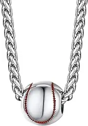 Bestyle Vivid Ball Pendants Sprots Necklace for Men, Solid Stainless Steel Soccer/Basketball/Volleyball/Rugby Ball/Baseball Necklace in Silver/Black/Gold, Trendy Sport Fan Jewelry Collection Gift