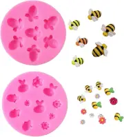 2 Pcs Little Bee Flowers Honeybee Animal Silicone Mold for DIY Soap Mould Gum Pa