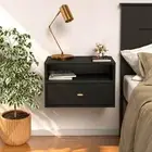 Hanging Black 1-Drawers 22.5 in. W Nightstand, Floating Shelf Side Tables with
