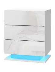 [Artiss] LED 3 Drawers Mori Bedside Table in White
