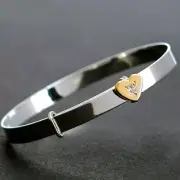 GOLD HEART BABY Bracelet Bangle Adjustable with cz Sterling Silver 925 -Gift Box