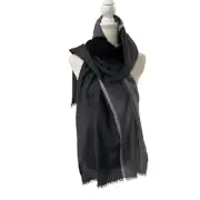 Hickey Freeman Black/Gray Center Stripe Double-Face 100% Cashmere Scarf $125 NWT