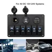 Dual USB Socket Red Voltmeter 12V Car Boat 6 Gang Button Panel Cigarette Lighter (for: Fiat)