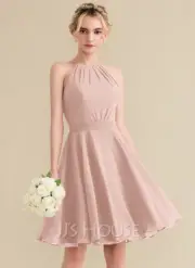 JJs House Chiffon Bridesmaid Dress 10 Dusty Rose A Line Scoop Neck Barbie Core