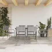 7 Piece Garden Dining Set Grey and Black Poly Rattan and Steel Patio Bar Sets