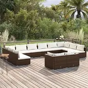12 Piece Garden Lounge Set with Cushions Brown Poly Rattan Patio Bar Sets