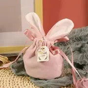 Rabbit Ear Drawstring Fabric Gift Bag (Various Designs) Faux Pearl - Rabbit Ear - Pink - One Size