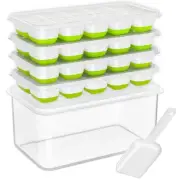 4 Pack Silicone Stackable Ice Cube Tray with Lid and Bin Container for Freezer