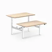 Desky Back to Back Classic Oak Melamine Sit to Stand Desk 1200x750mm White Round Height Adjustable Leg