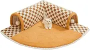 Fabixoin 2 in 1 Cat Tunnel Bed Rug With Carpet, Indoor Cat Cave With Plush Ball, Squares Tunnel, Pet Plush Bed Dog House for Puppy Cat Ferret