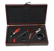 Wine Bottle Opener 5 Piece Set Corkscrew Stopper Pourer Kit Rose Wood Gift Box
