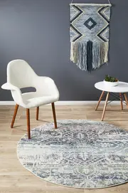 Rug Culture Navy Grey & Pink Durable Vintage Look Round Rug