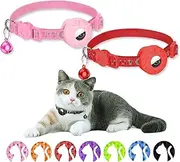 AlxMuNao Airtag Cat Collar Adjustable Safety Buckle Bell Night Reflective with Apple Air Tag Holder Sturdy Durable Suitable for Cats Dogs (Pink & Red)