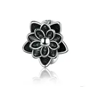 Silver plating Black Flower Lotus Charm Compatible for Bracelet Bangle Jewelry