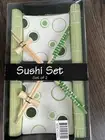 Green & White Sushi Set For Two Bamboo Mats Chopsticks Plates In Gift Box