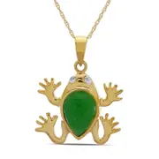 Jade and Natural Diamond Accent Frog Pendant in 10K Yellow Gold