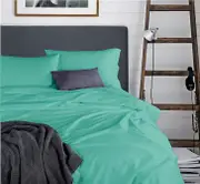 Premium Bamboo Blend Fitted Flat Sheet Pillowcases Bedding Set 5 sizes(Single, Double, Queen, King, King Single)-TURQUOISE