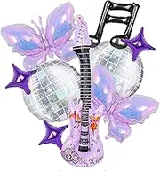10 pcs Pop Singer Music Disco Butterfly Star Guitar Holographic Shimmering Bejwelled Era Balloon Kit - Purple