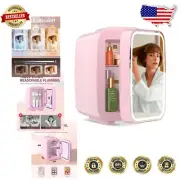 Compact Skincare Fridge with Dimmable Mirror - Perfect for Bedroom & Car